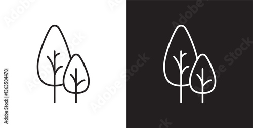 Pine icon. Simple tree icon vector. Icon of tree and leaf, Christmas tree line icon designs, Tropical vector illustration in transparent and black background. 