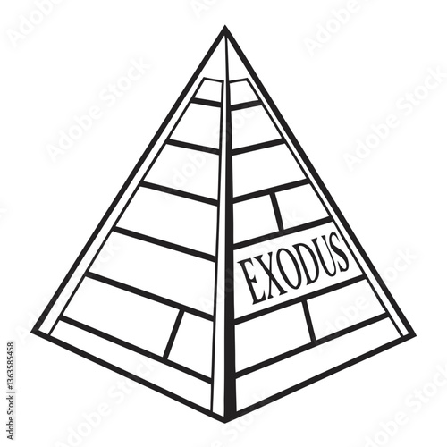 Pyramid illustration with the word "EXODUS" in minimalist style  