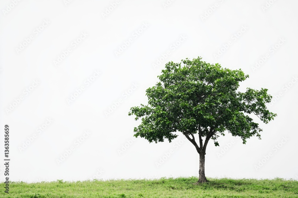 Obraz premium Solitary Tree Standing Tall in a Green Field Under a Cloudy Sky