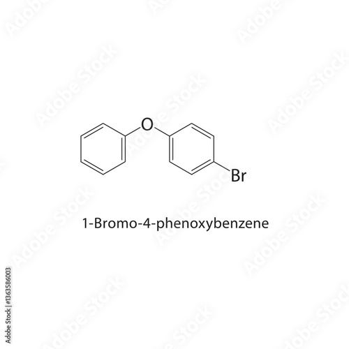 1-Bromo-4-phenoxybenzene skeletal structure. Halogenated aryl ether compound schematic illustration. Simple diagram, chemical formula.