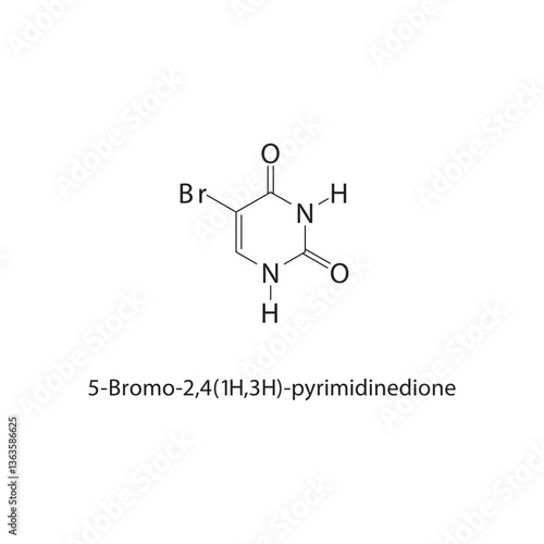 5-Bromo-2,4(1H,3H)-pyrimidinedione skeletal structure. Halogenated pyrimidinedione compound schematic illustration. Simple diagram, chemical formula.