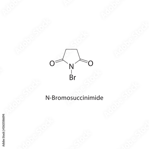 N-Bromosuccinimide skeletal structure. Halogenated imide compound schematic illustration. Simple diagram, chemical formula.