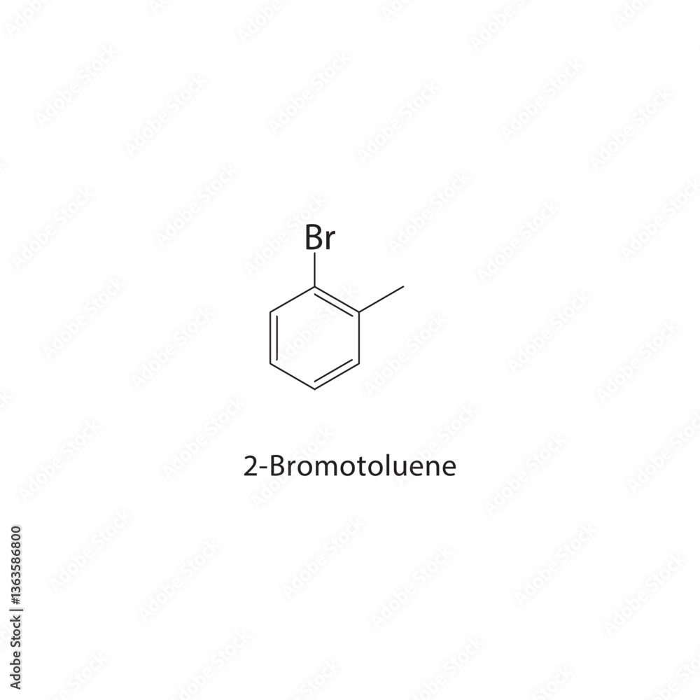 Fototapeta premium 2-Bromotoluene skeletal structure. Halogenated toluene compound schematic illustration. Simple diagram, chemical formula.