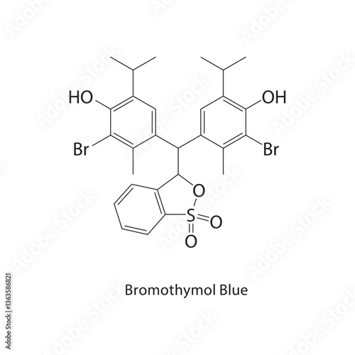 Bromothymol Blue skeletal structure. Halogenated pH indicator compound schematic illustration. Simple diagram, chemical formula.