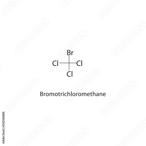 Bromotrichloromethane skeletal structure. Halogenated methane compound schematic illustration. Simple diagram, chemical formula.