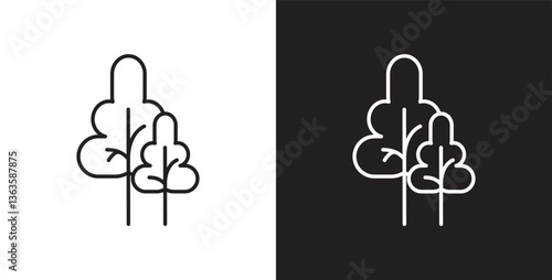 Simple Forest Tree Icons. Lush tree icon. Icon of tree and leaf, Botanical icon, Tropical vector illustration in transparent and black background. 