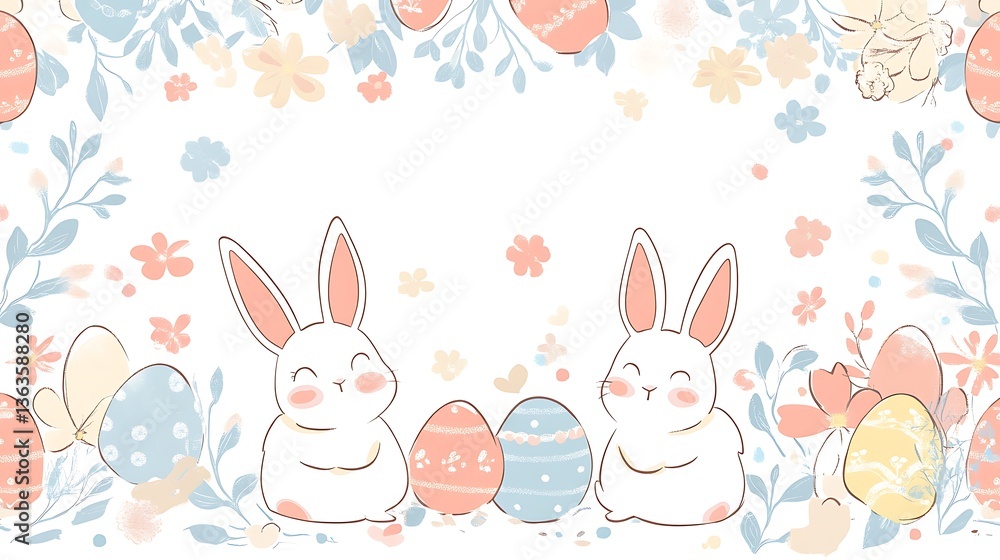 Easter bunnies with eggs, and flowers. (105) Easter bunnies with eggs, and flowers. (105)