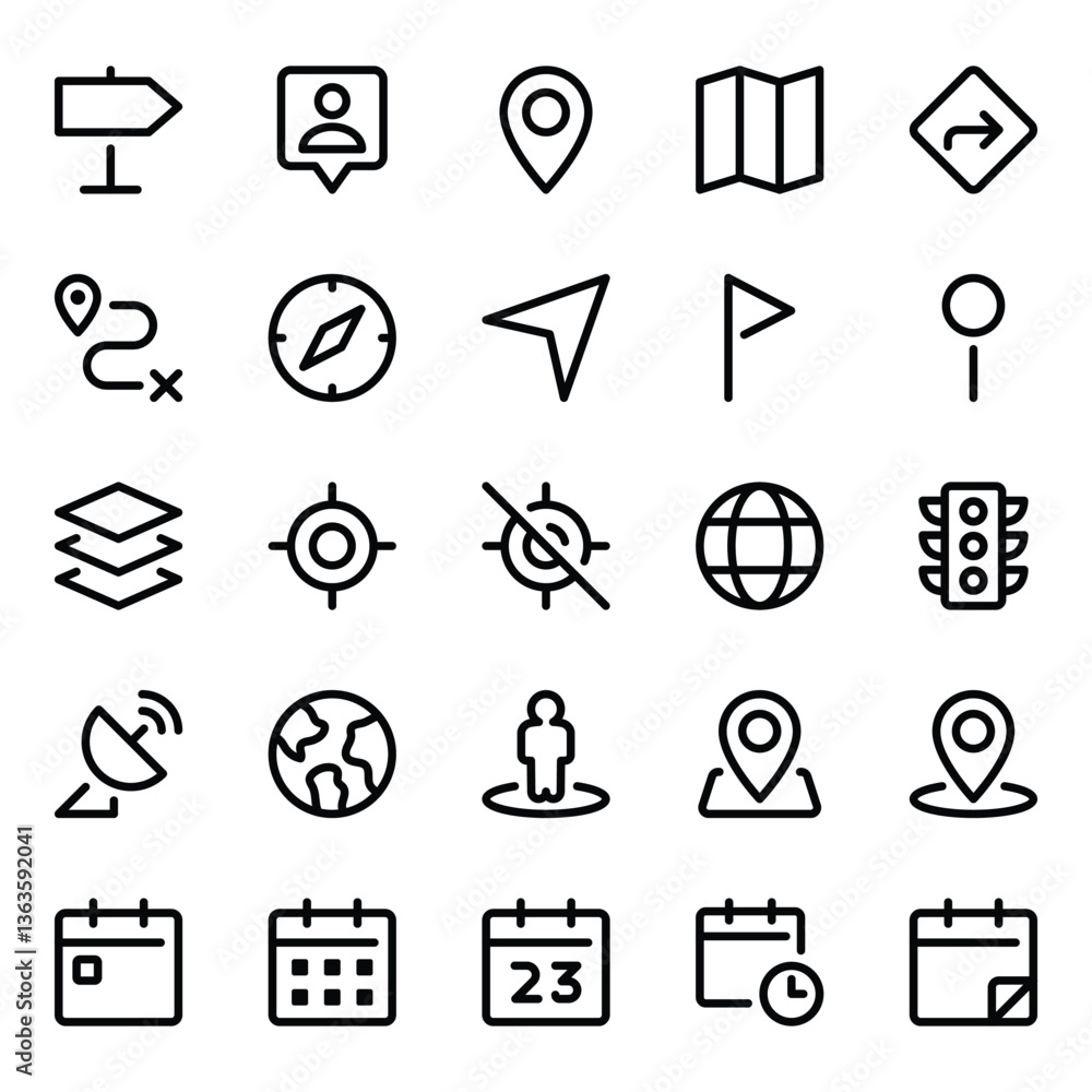 Obraz premium Outline icons set for Time and location.