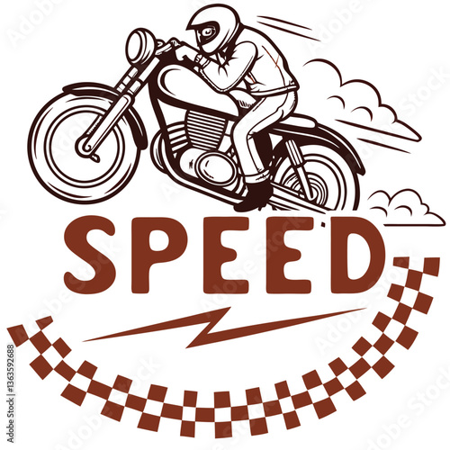 motorcycle rider on a white background with the words quot speed