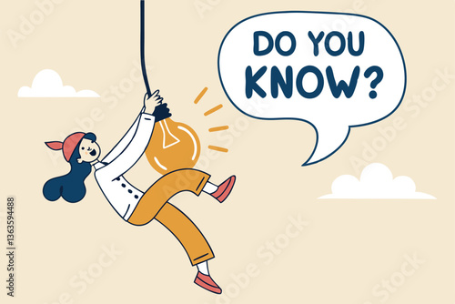 Did you know, fun fact, idea or advice message, useful knowledge or wisdom, expert information, explanation or solution, useful tips concept, woman talk on megaphone on did you know speech bubble.
