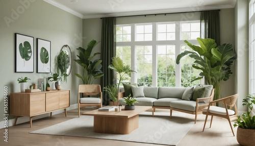 Intérieur design maison appartement avec plantes vertes, décoration apaisante et moderne. Emménagement déménagement inspiration.