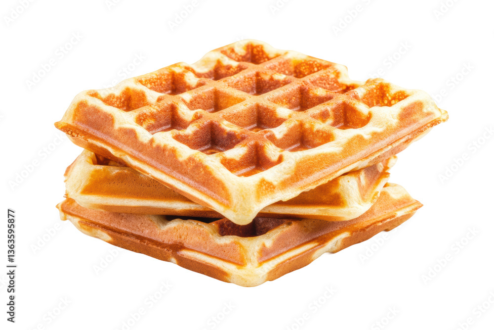 Golden crisp stack of belgian waffles on black background, cut out Golden crisp stack of belgian waffles on black background, cut out