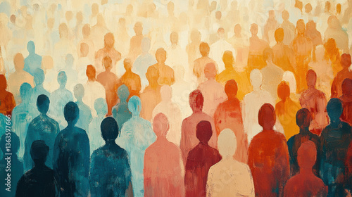 Painting of Abstract Shapes Representing Diverse Crowd of People. Diversity, Equity, Inclusion and Belonging.	
