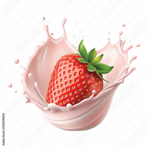 realistic 3d strawberry splashing into milk isolated on white background 