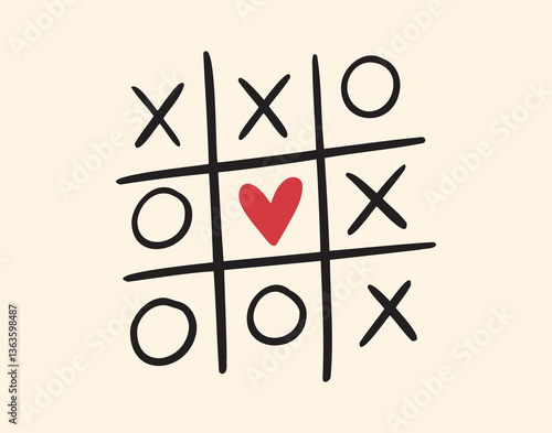Xoxo phrase vector lettering. Modern brush poster calligraphy. Romantic a game of tic tac toe love print 
