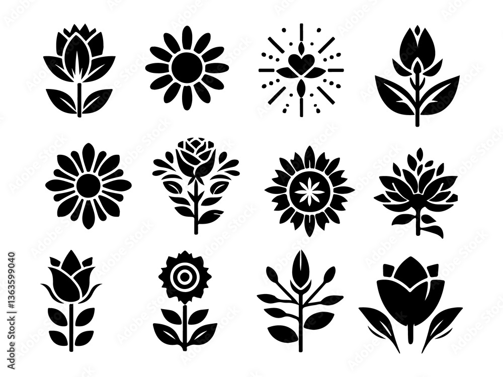 Floral Vector Set: A collection of elegant floral vector elements and designs in a monochromatic palette. Perfect for adding a touch of nature and sophistication to any project. Floral Vector Set: A collection of elegant floral vector elements and designs in a monochromatic palette. Perfect for adding a touch of nature and sophistication to any project.