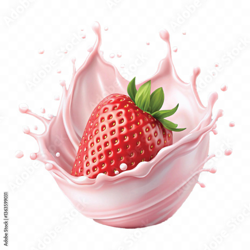 realistic 3d strawberry splashing into milk isolated on white background 