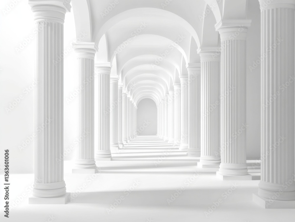 White Corridor with Symmetrical Pillars – Bright and Modern Architectural Background White Corridor with Symmetrical Pillars – Bright and Modern Architectural Background
