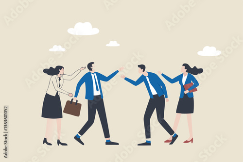 Dispute, conflict or arguing office colleagues, disagreement problem, work challenge, argument, fighting discussion, stress or anxiety, violence concept, business people arguing in work disagreement.