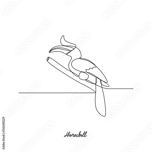 One continuous line drawing of Hornbill animal vector illustration. Bird animal themes in simple linear style vector design concept. Animal bird family for your asset design and educational purpose