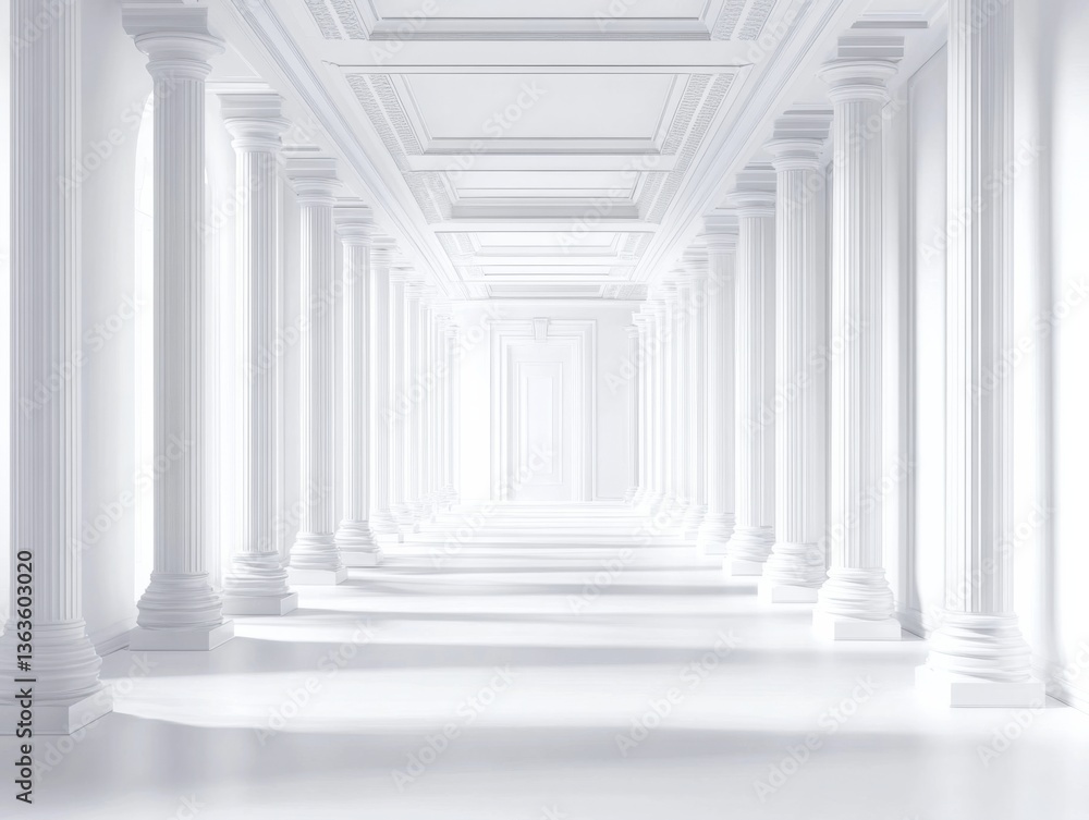White Corridor with Symmetrical Pillars – Bright and Modern Architectural Background White Corridor with Symmetrical Pillars – Bright and Modern Architectural Background