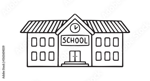 School building vector for coloring book doodle hand drawn icon. Outline drawing school building line clipart symbol
