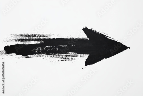 A black painted arrow pointing right on a white background with a rough textured appearance art style