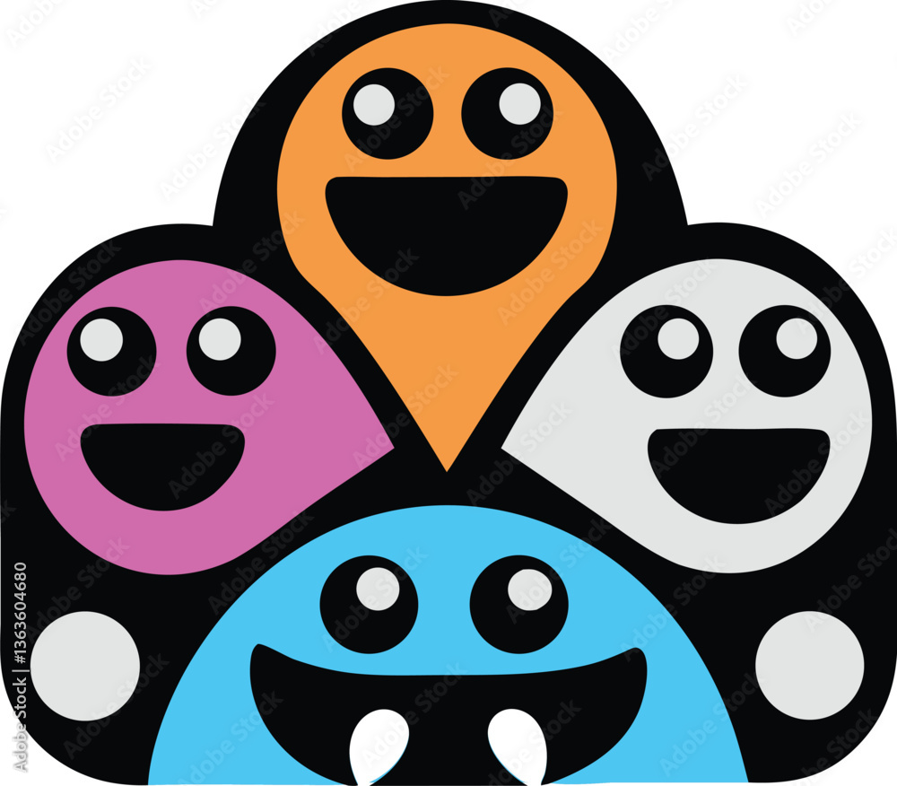 Fototapeta premium funny and cute colorful monsters for Halloween with big open mouths as copy space