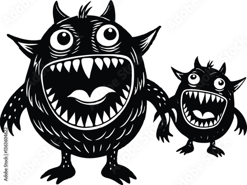 funny and cute colorful monsters for Halloween with big open mouths as copy space
