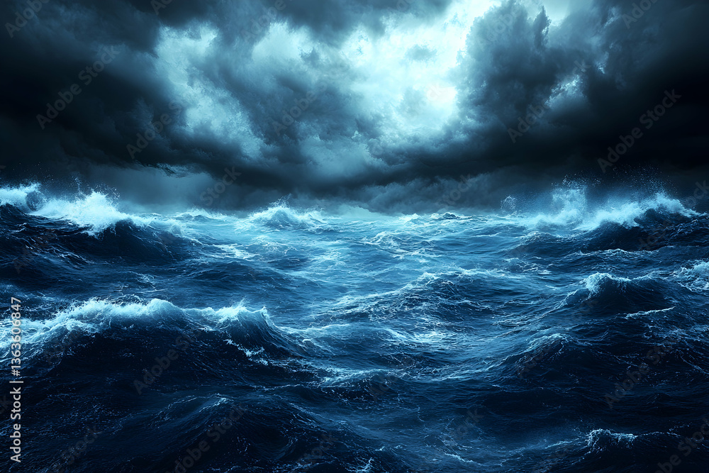 Obraz premium Stormy seas with dark, moody clouds over turbulent water