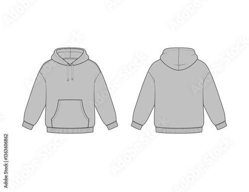 Unisex Oversized Hoodies Technical Flat Sketch Vector
