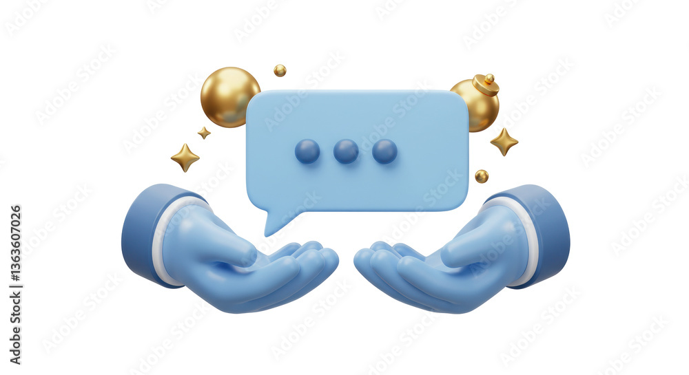 Fototapeta premium Isolated Hands Holding Speech Bubble with Decorative Stars