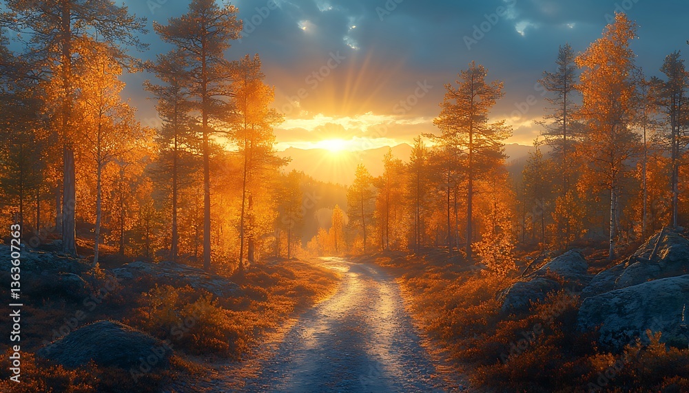Autumn Forest Path Sunrise Autumn Forest Path Sunrise