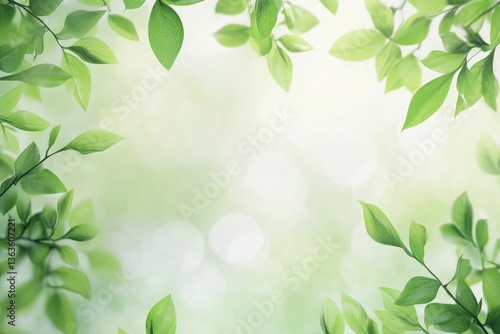 Wallpaper Mural Fresh Green Leaves Frame with Soft Bokeh Background for Nature Designs Torontodigital.ca