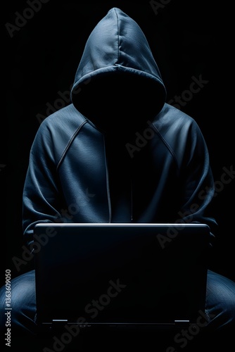 hacker in front of his computer committing digital cybercrime	