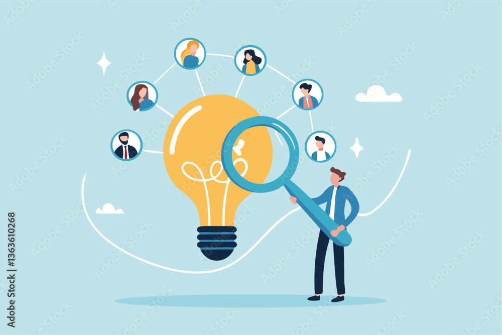 Capacity planning, resource management or efficiency analysis, demand provisioning, redundancy or utilization forecast, resource allocation concept, businessman magnify lightbulb capacity plan. Capacity planning, resource management or efficiency analysis, demand provisioning, redundancy or utilization forecast, resource allocation concept, businessman magnify lightbulb capacity plan.