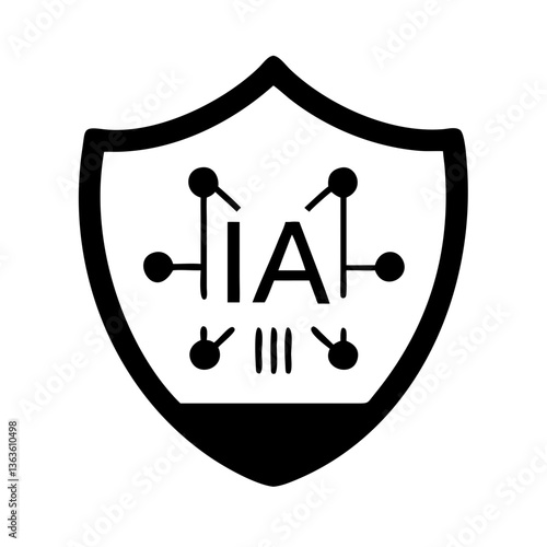Icono vectorial de un escudo protector con red de nodos y la abreviatura 'IA', indicando tecnologías de seguridad del IA, como ciberseguridad o protección de datos