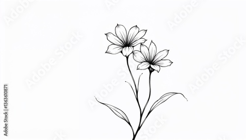 Elegant black and white flower illustration on a white background  
