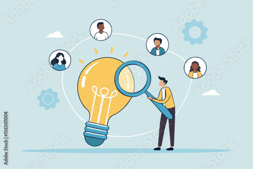 Capacity planning, resource management or efficiency analysis, demand provisioning, redundancy or utilization forecast, resource allocation concept, businessman magnify lightbulb capacity plan.