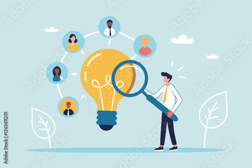 Capacity planning, resource management or efficiency analysis, demand provisioning, redundancy or utilization forecast, resource allocation concept, businessman magnify lightbulb capacity plan.