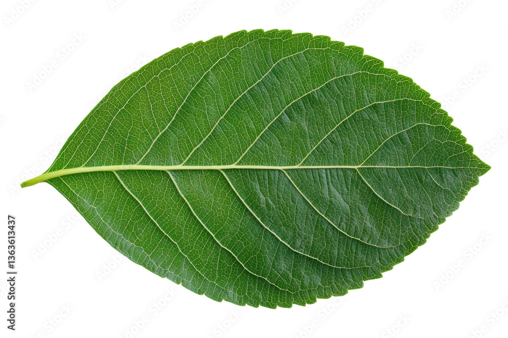 Close-up of green leaf with detailed veins on black background, cut out Close-up of green leaf with detailed veins on black background, cut out