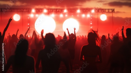 Wallpaper Mural Crowd enjoys music and dance at night with vibrant red stage lights Torontodigital.ca