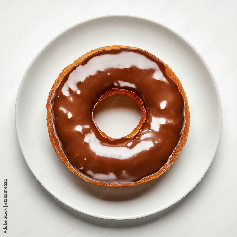 Chocolate Glazed Donut on White Plate Chocolate Glazed Donut on White Plate