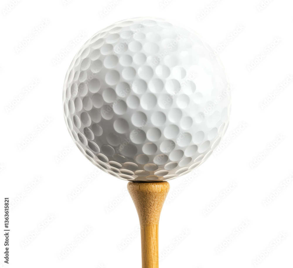 Close-up of golf ball on wooden tee against black background, cut out Close-up of golf ball on wooden tee against black background, cut out