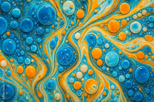 Abstract Colorful Swirls with Blue and Yellow Bubbles