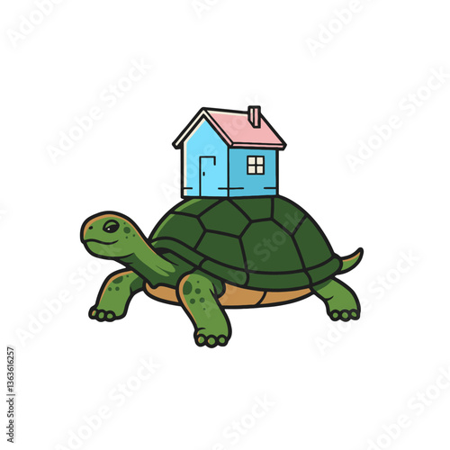 A turtle carrying a house on its back