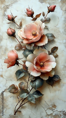 Realistic floral arrangement with soft pink roses and buds

