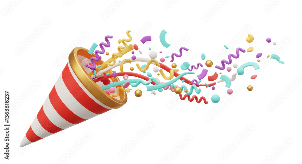 Obraz premium Isolated Party Popper with Bursting Confetti and Streamers