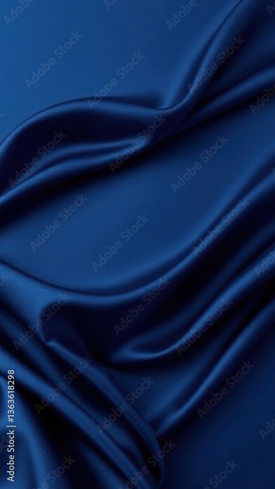 Fototapeta premium Navy blue elegant abstract background. Silk satin fabric with nice folds. Beautiful dark blue background with wavy lines. Copy space.