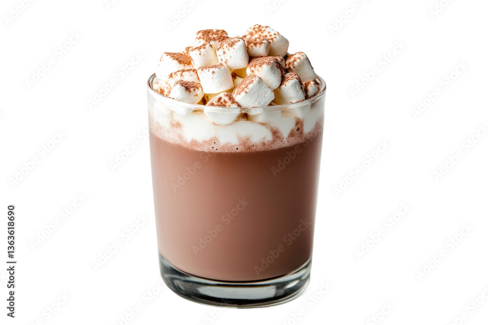 Delicious hot chocolate with marshmallows in glass mug, cut out Delicious hot chocolate with marshmallows in glass mug, cut out